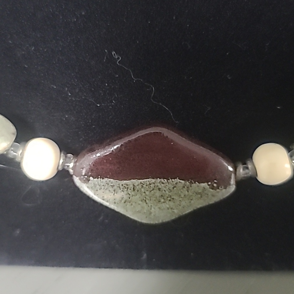 Neutral Brown and Cream Ceramic Beaded Women's Necklace - Picture 4 of 6
